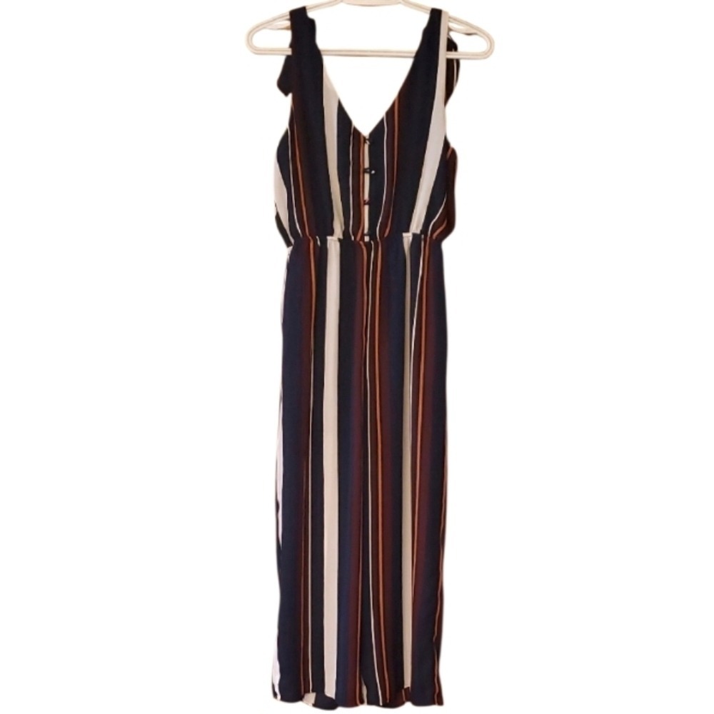 Sienna Sky Striped Sleeveless Jumpsuit In Navy & Burgundy Size Small